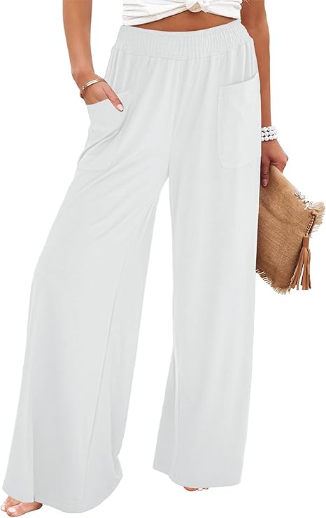 tiokkii Women's High Waist Loose Wide Leg Pants Casual Elastic Waist Pants