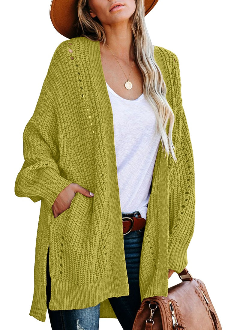 tiokkii Women's Open Front Cardigan Chunky Knit Batwing Sleeve Sweaters with Pockets