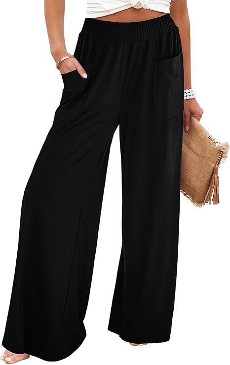 tiokkii Women's High Waist Loose Wide Leg Pants Casual Elastic Waist Pants