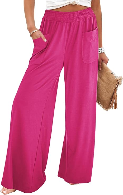 tiokkii Women's High Waist Loose Wide Leg Pants Casual Elastic Waist Pants
