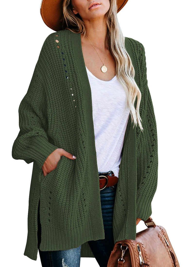tiokkii Women's Open Front Cardigan Chunky Knit Batwing Sleeve Sweaters with Pockets